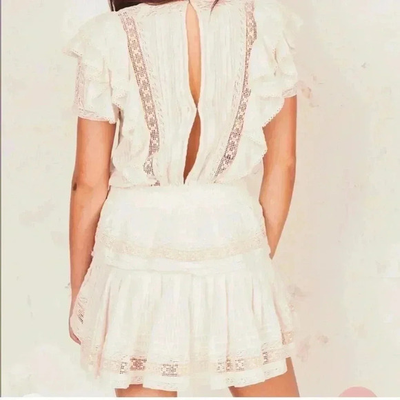 LoveShackFancy Stella Ruffled Frill Mini Lace Dress Bridal Graduation White L - Picture 2 of 5
